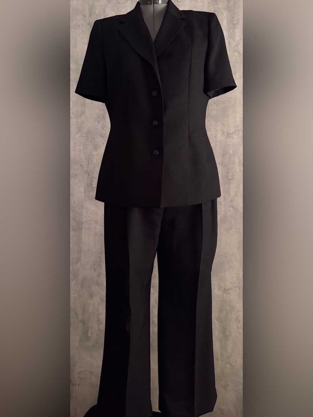 Le Suit Womens Black 2pc Pant Suit Short Sleeve Blazer Jacket Trousers Work 14P